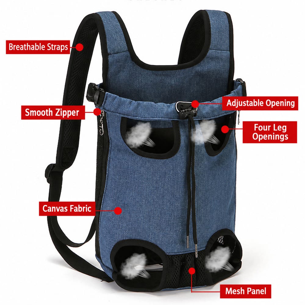 Backpack carrier features and leg openings