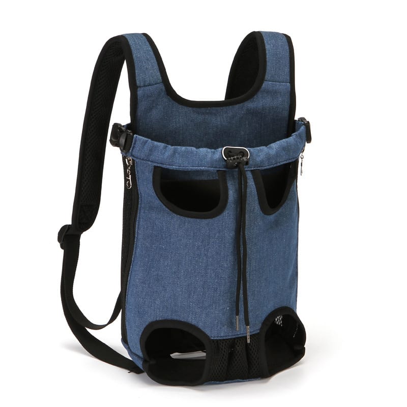 Denim blue backpack pet carrier for dogs