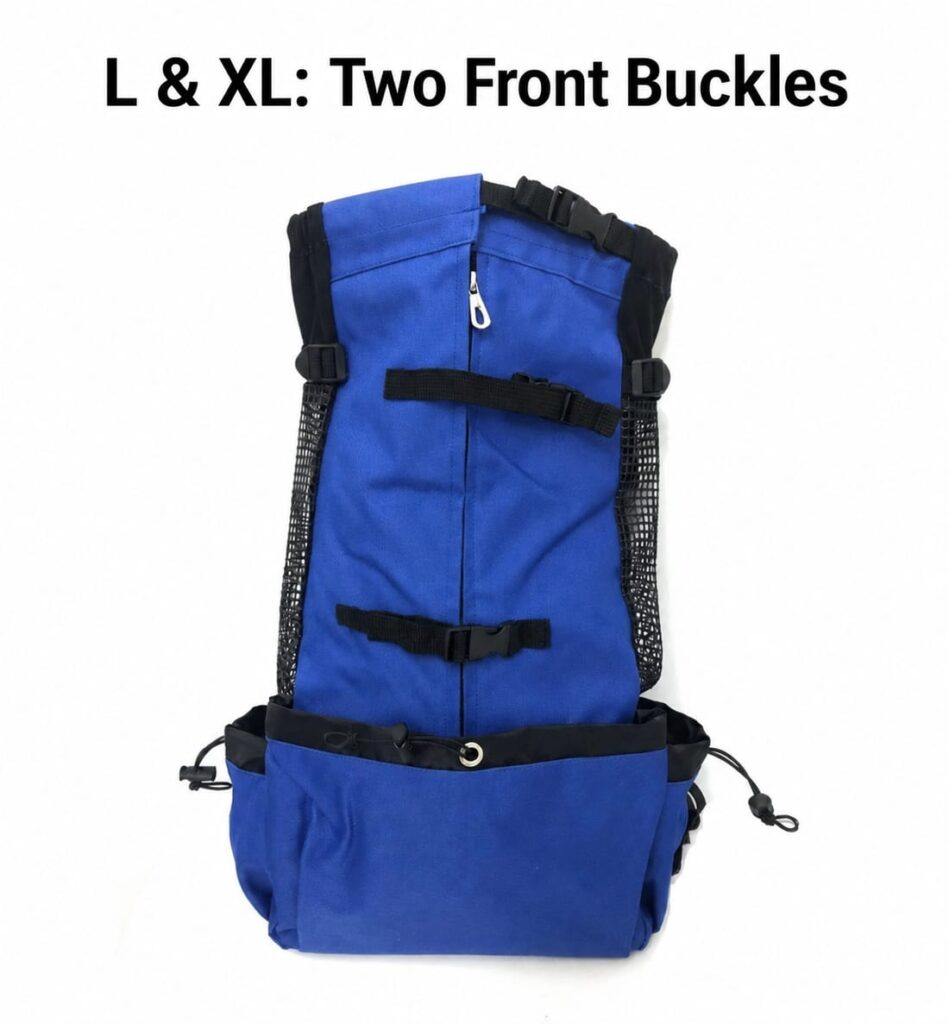 L and XL dog rucksack with two front buckles