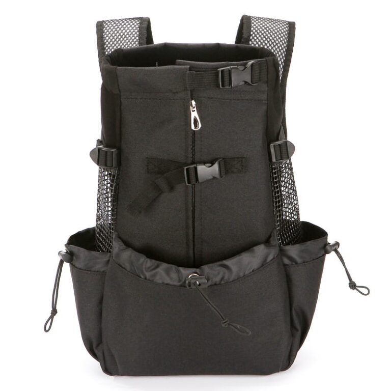 Black dog rucksack backpack front view
