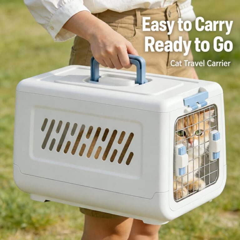 Cat carrier carried outdoors.