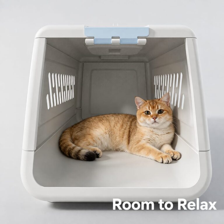 Cat resting in the carrier interior.