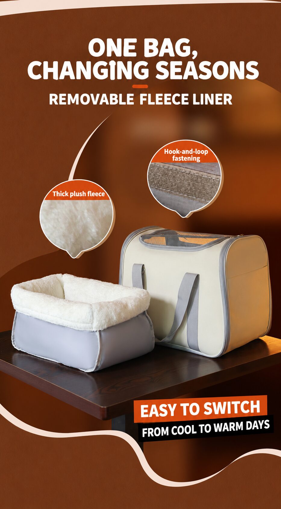 Plush liner and hook-and-loop fastening details