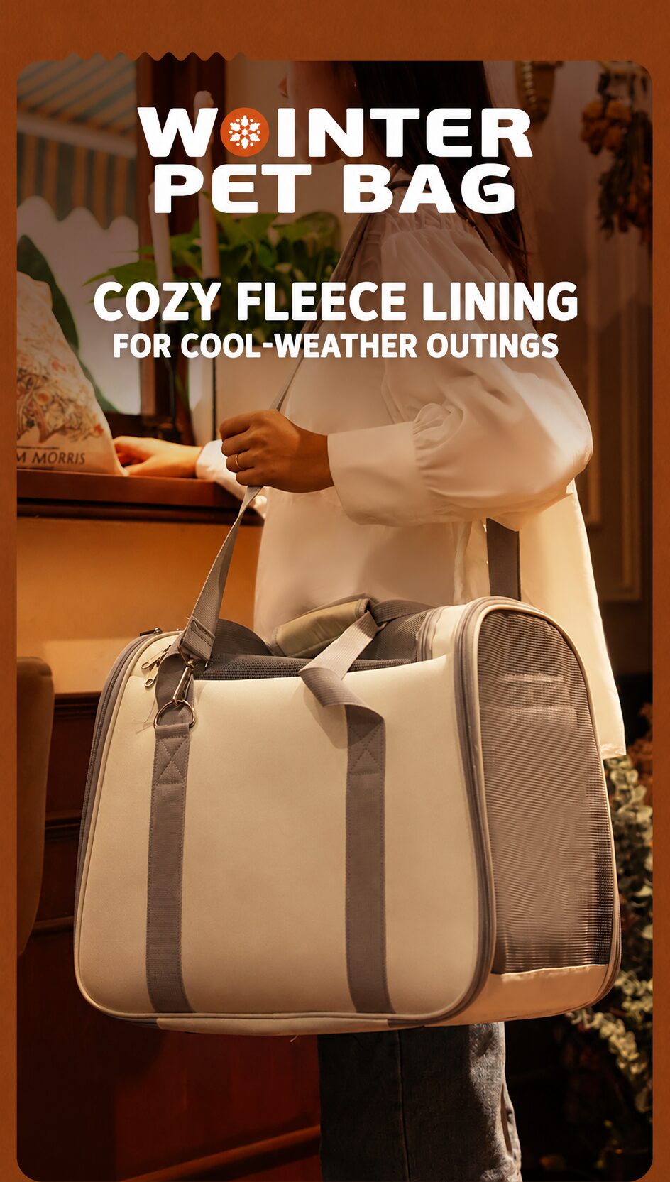 Large cat carrier shown in a shoulder-carry position
