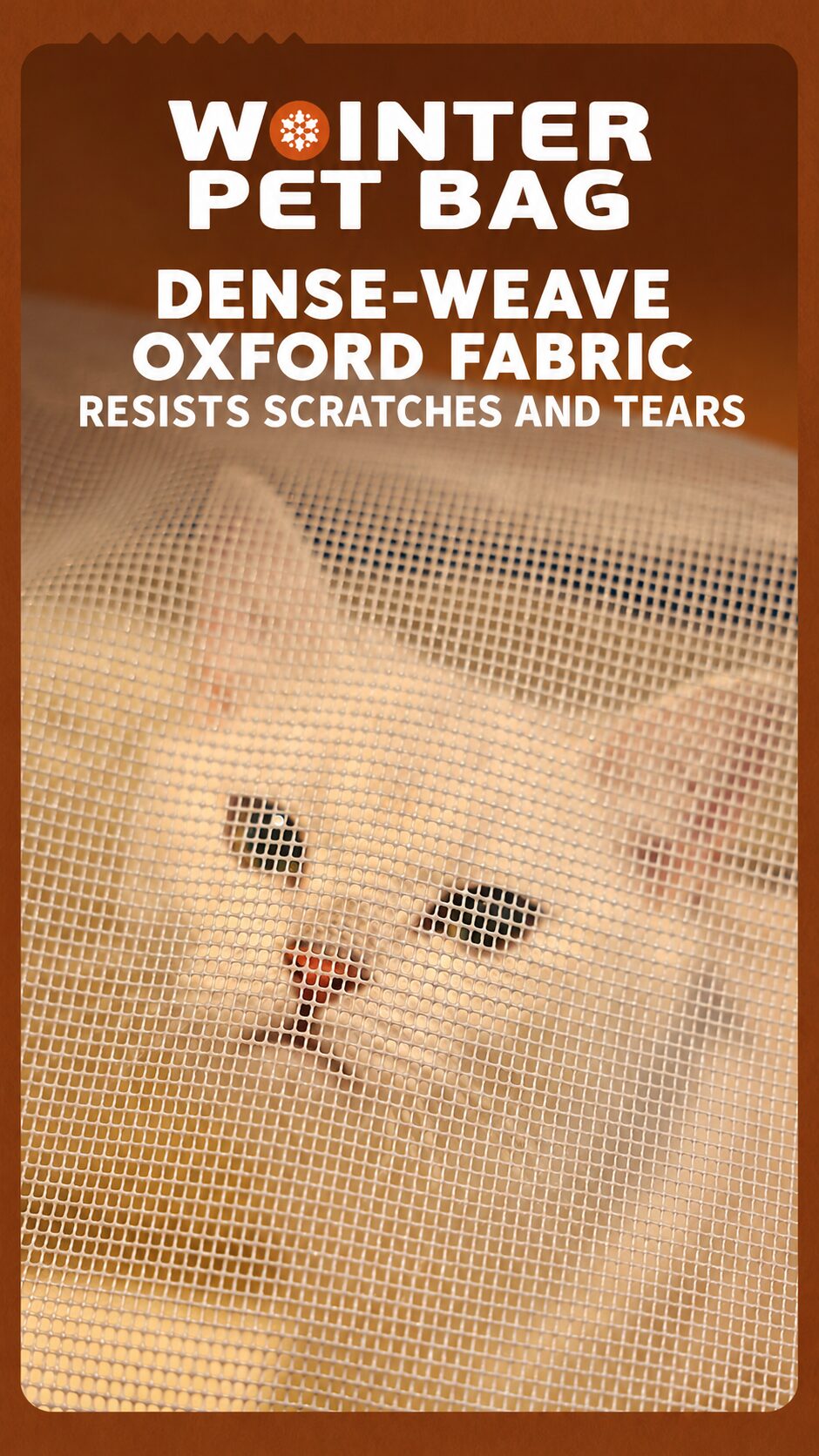 Close-up of a cat behind the carrier mesh panel