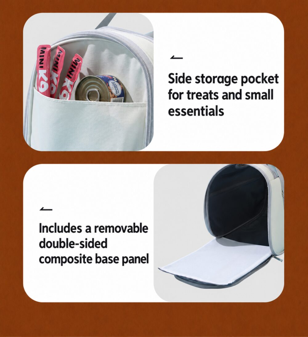 Side storage pocket and removable composite base panel