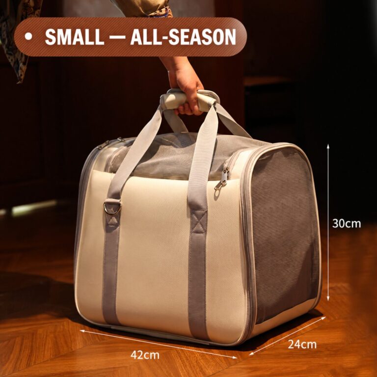Small all-season cat carrier measuring 42 by 24 by 30 centimeters
