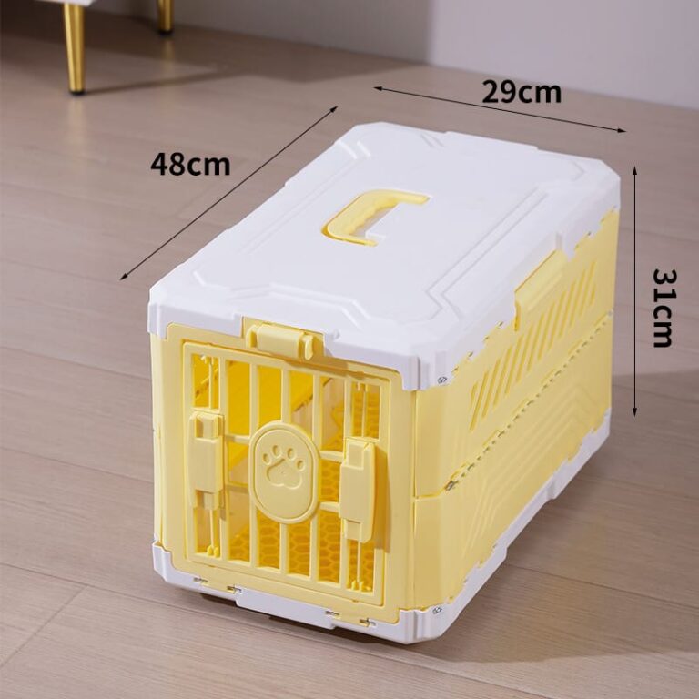 Cream yellow and white cat travel carrier with dimensions