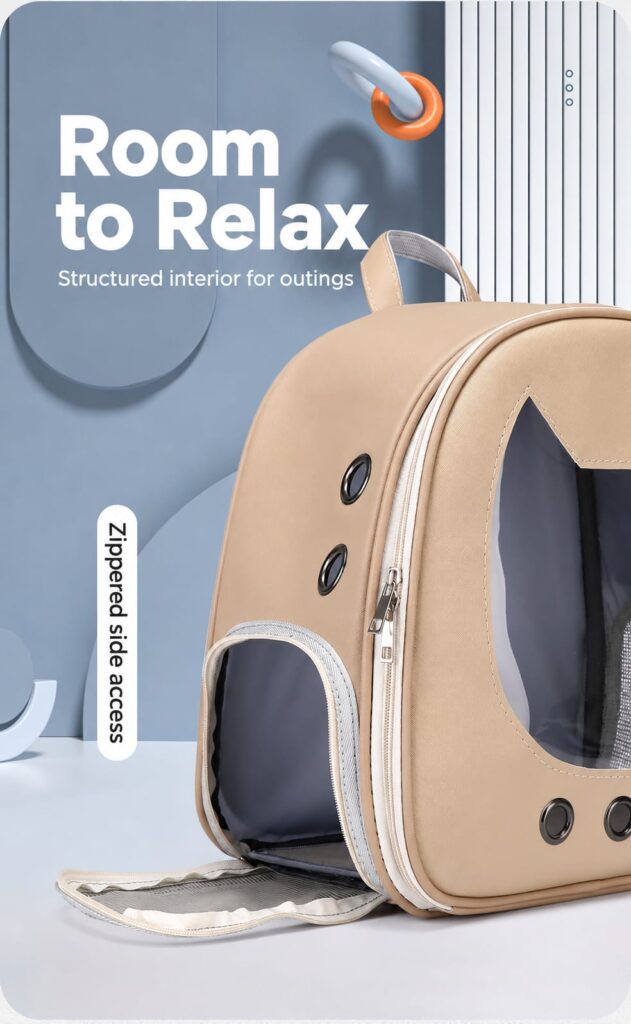 Zippered side opening of the cat backpack carrier