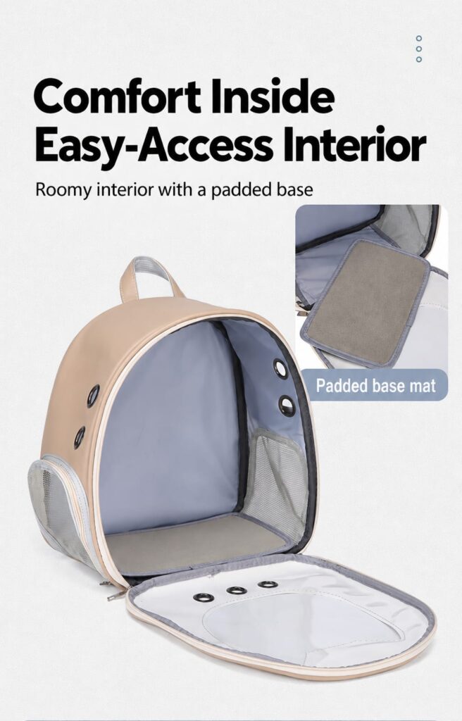 Open interior and padded base mat