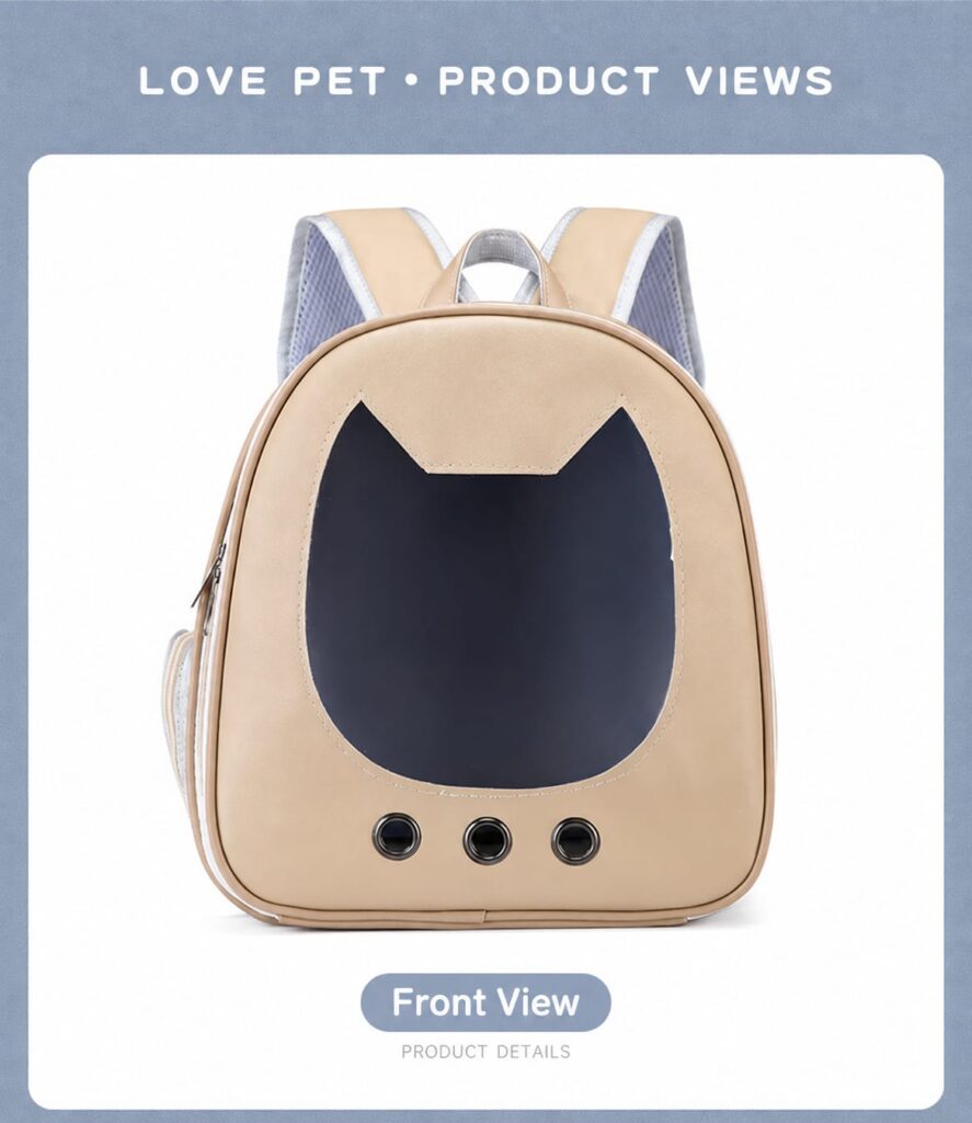 Front view of the beige cat carrier backpack
