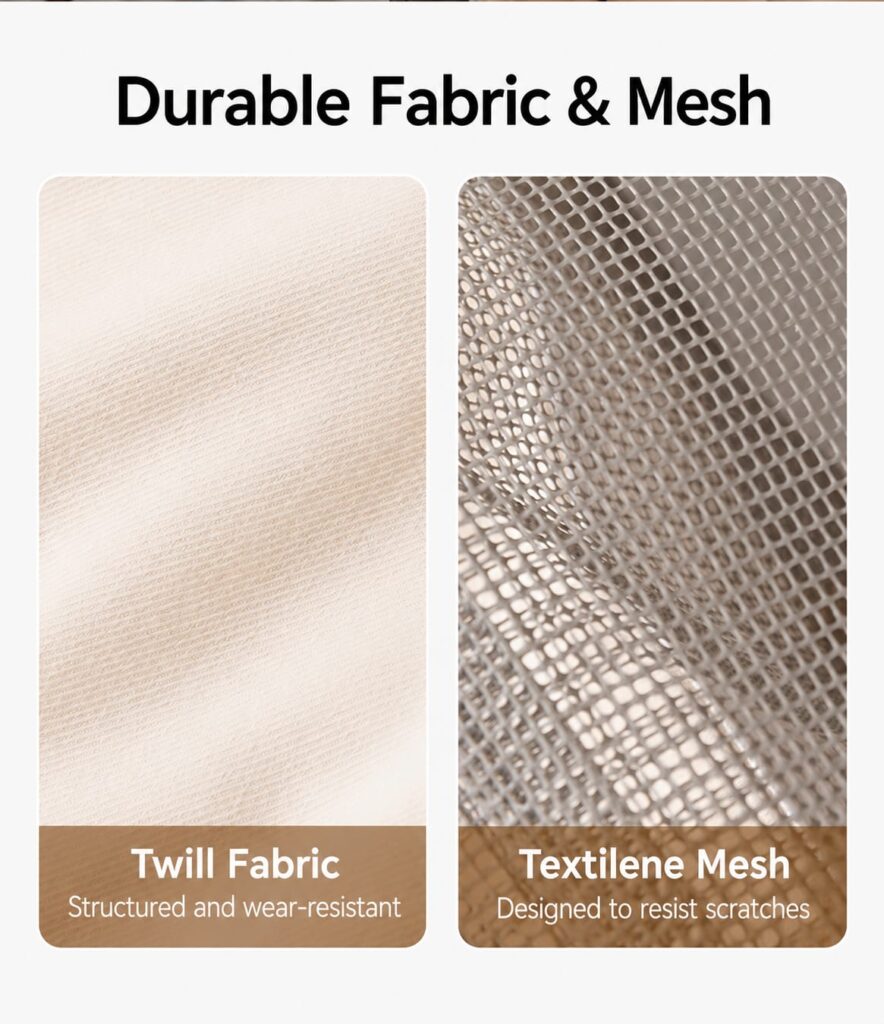 Close-up of twill fabric and Textilene mesh