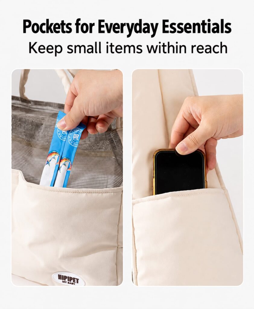 Storage pockets for treats, a phone and small essentials