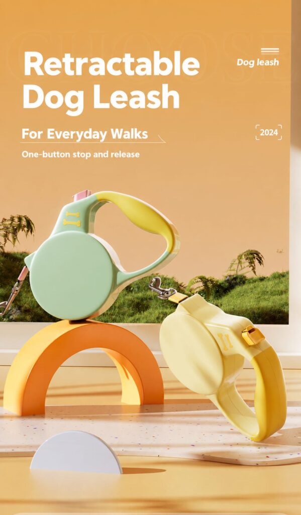 Pastel retractable leash design and brake control