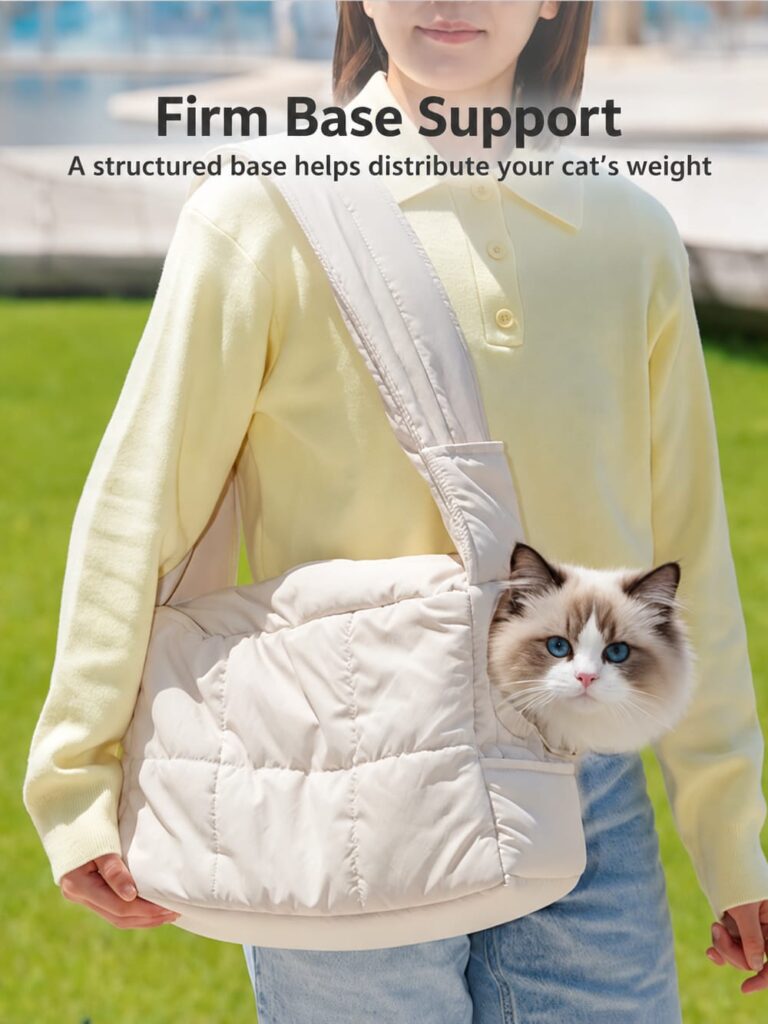 Firm base supporting the quilted cat carrier purse